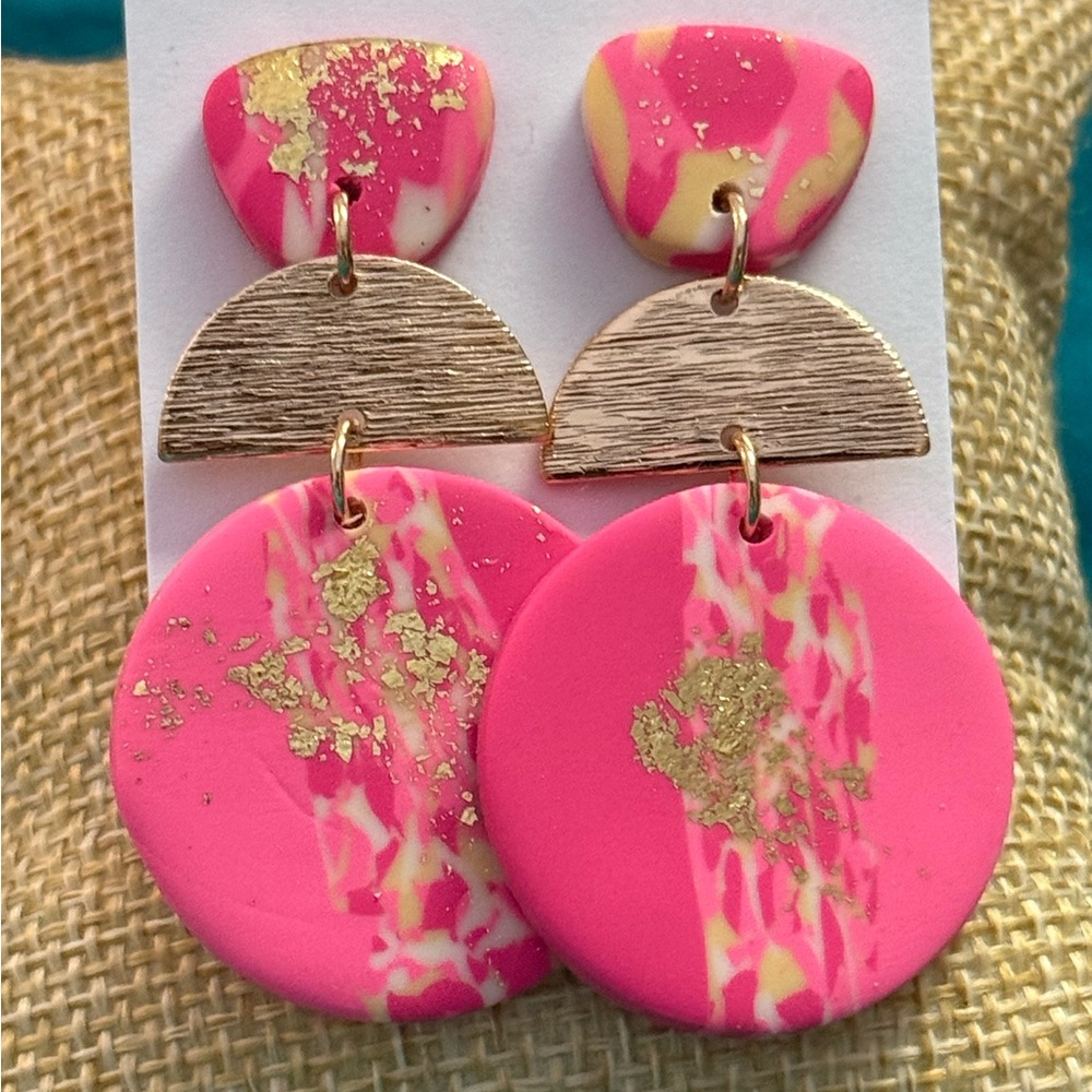 Pink and Gold Statement Earrings NEW